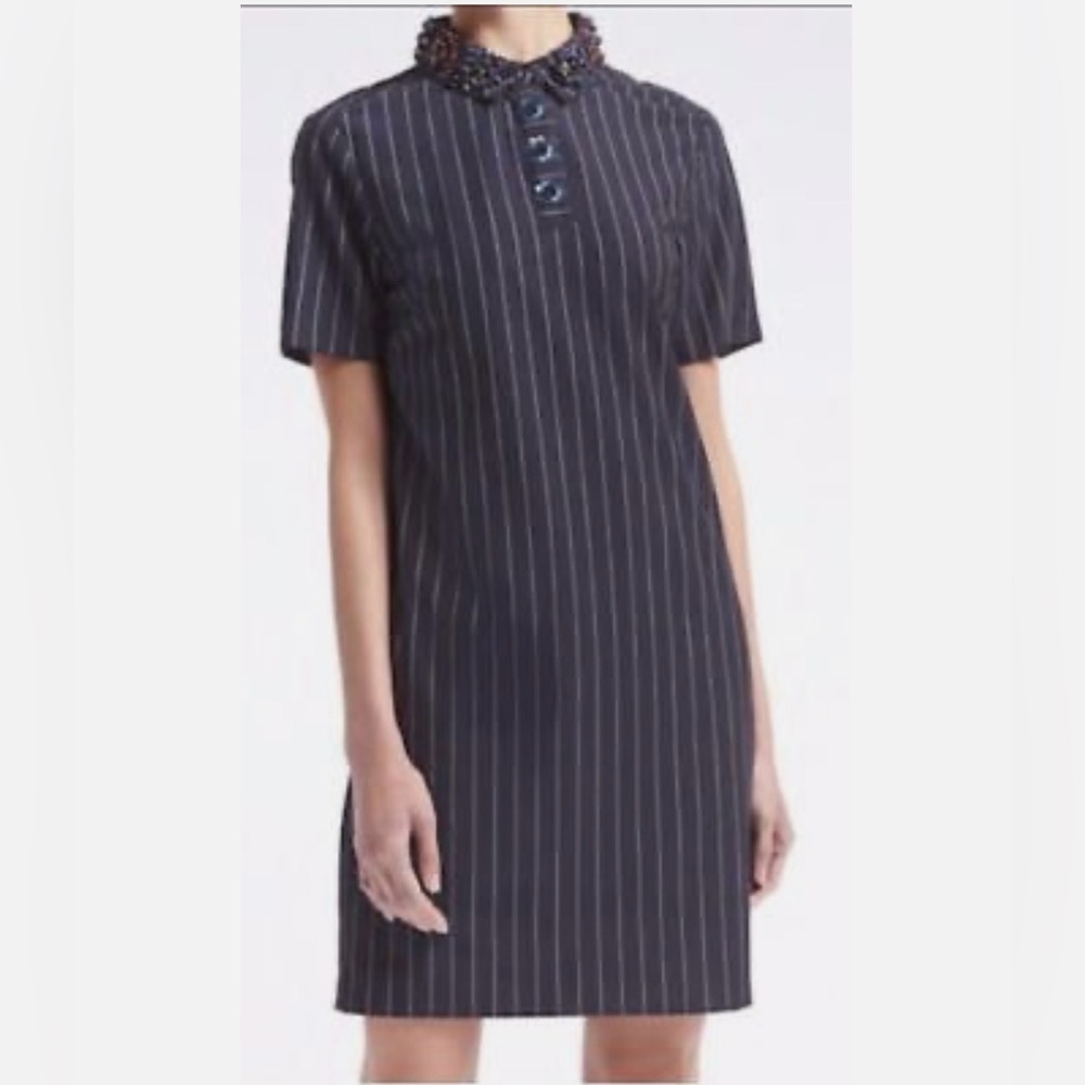 Banana Republic Blue and White Buttoned Sheath Dress with Polo Collar